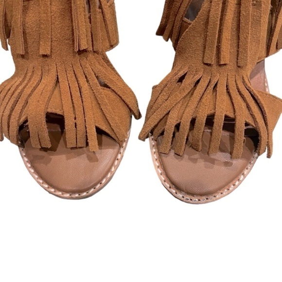Jeffrey Campbell Western Revival Fringe Dodge Suede Stacked Heel Sandals Size 8 - Picture 9 of 15